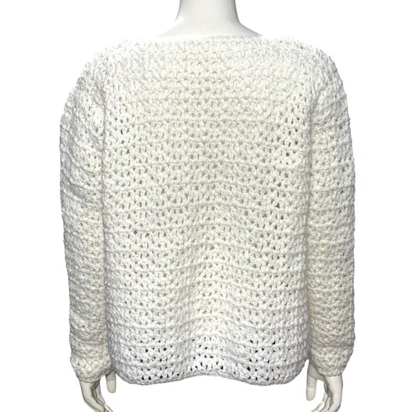 CCC Handmade White Crochet Cardigan Sweater Long Sleeve Open Front Cozy Warm Med - Picture 3 of 6